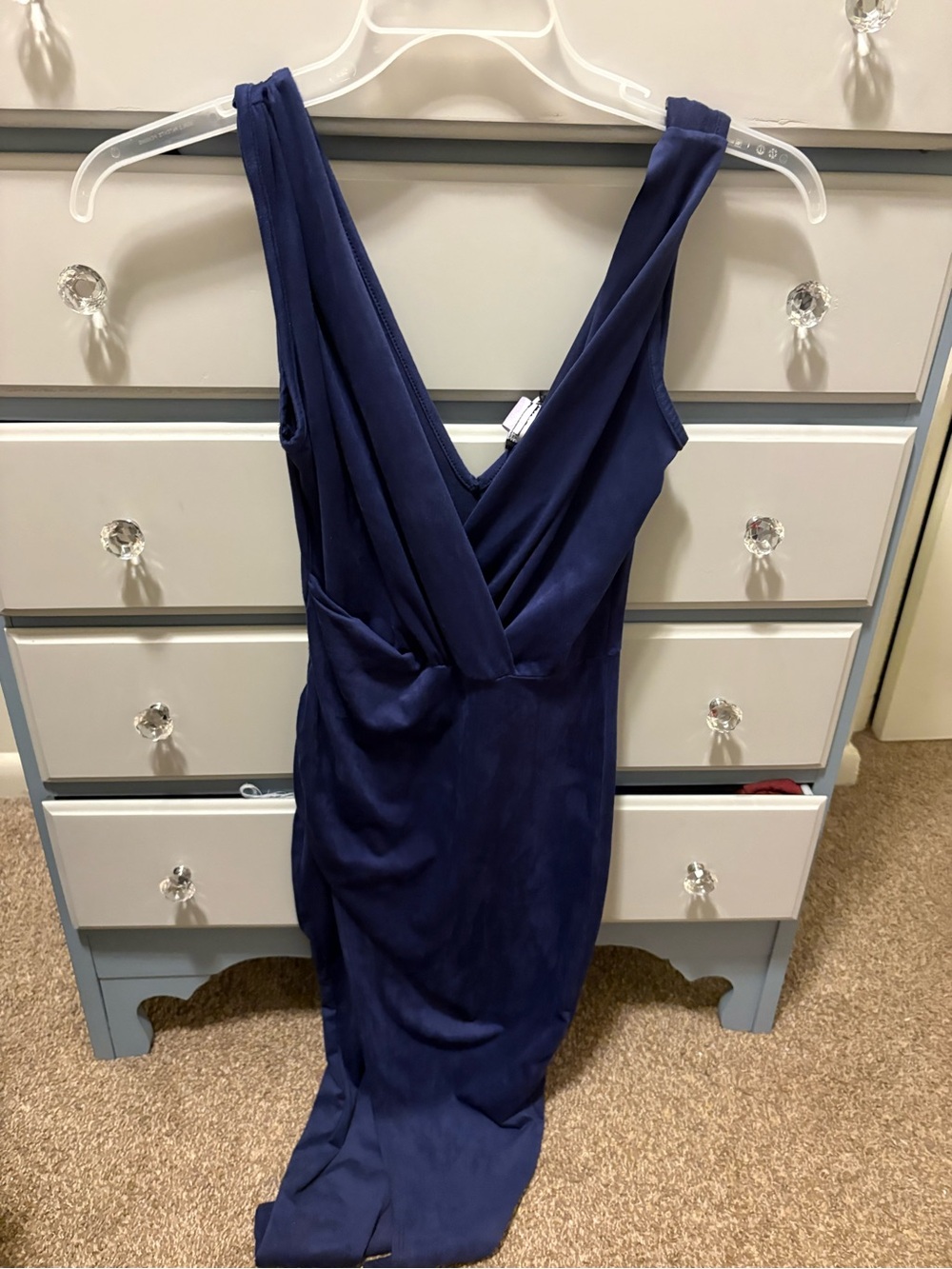 Fashion Nova One-Shoulder Navy Blue Wrap Dress